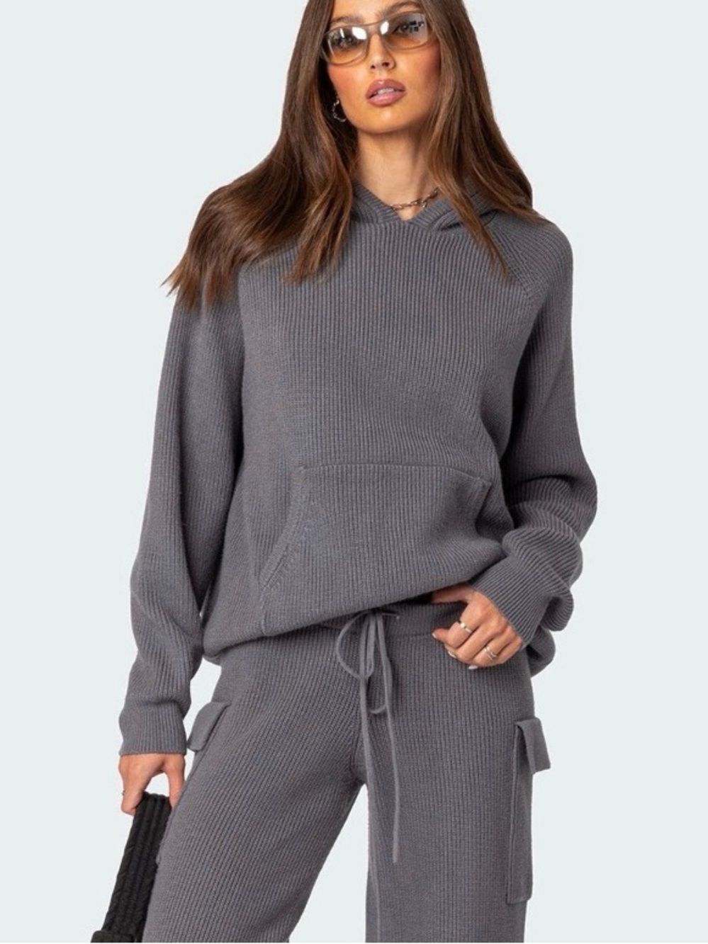 Edikted Cozy Gray Knit Hoodie